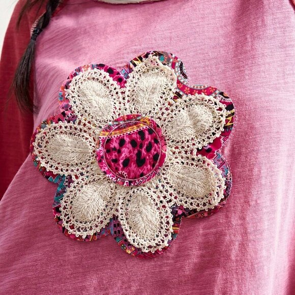 Multicolor Boho Casual Women's Long Sleeve Patchwork Graphic long sleeve T-Shirt - Picture 7 of 7